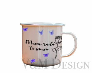 Emajliran  lonček" Mami rada te imam"z rožico